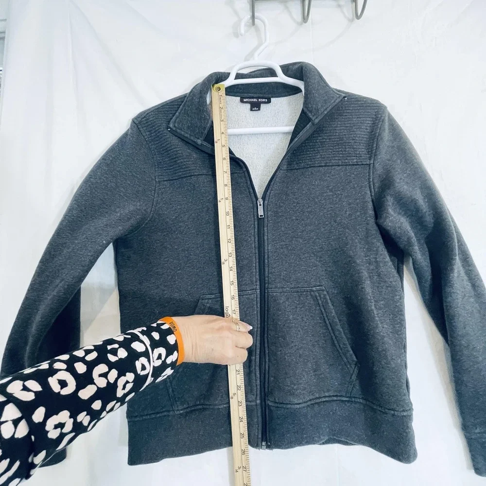 Michael Kors Jacket Mens Large Gray Fleece Bomber‎ Full Zip Stand Collar
